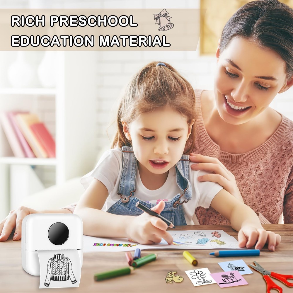 Mini Pocket Bluetooth Printer-Portable Thermal Printer with 10 Roll Papers fo...