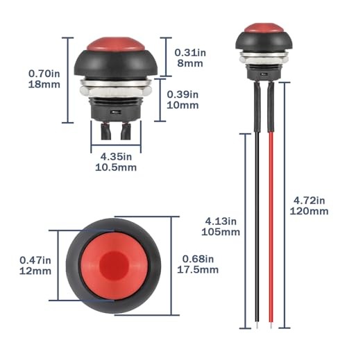 12MM Momentary Push Button Switch ON Off Round Mini Waterproof Push 6Pcs Red