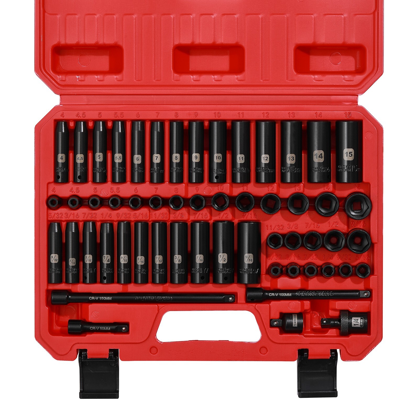 1/4" Drive Impact Socket Set, 55 Pieces Metric & SAE Sockets , Shallow & Deep