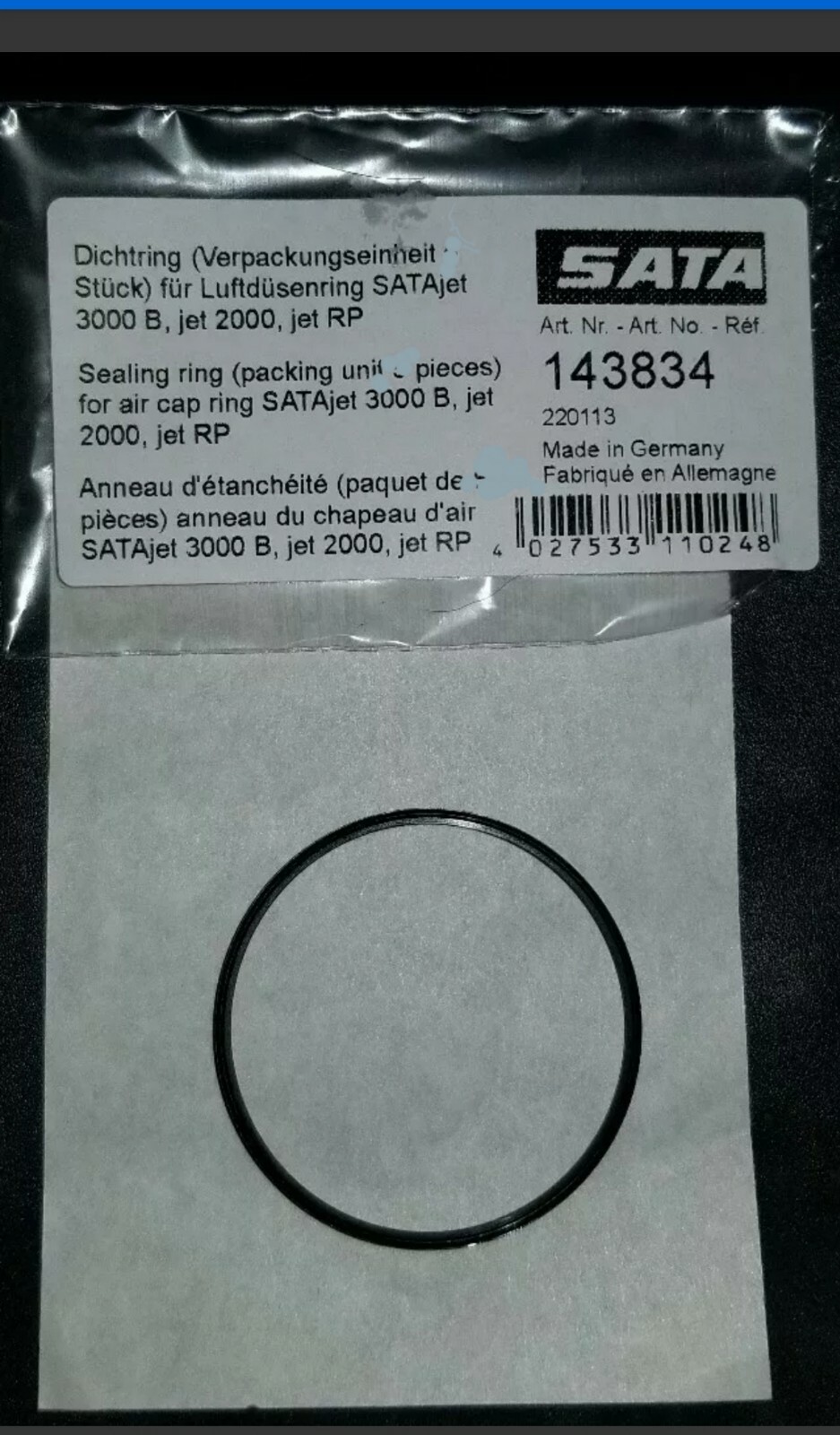 SATA Jet 2000/3000 Air Cap Seal Ring (143834) OEM!!