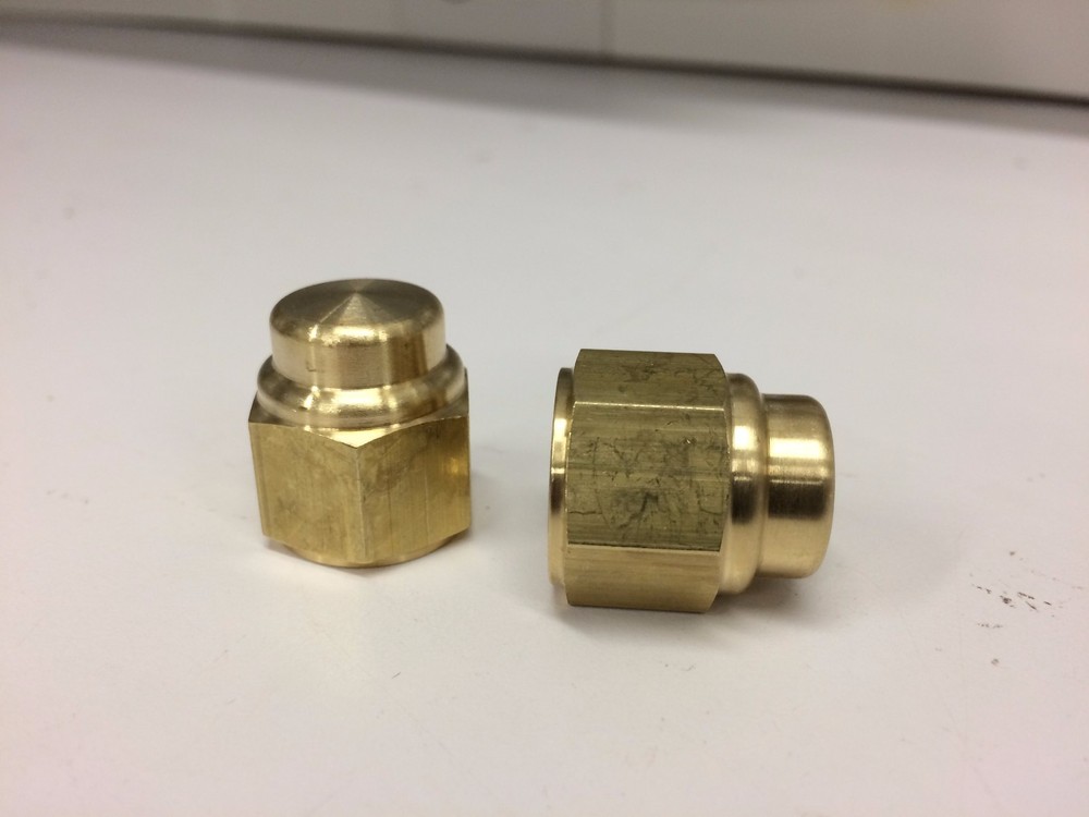 2 BRASS FLAT TOP HAT CAP NUTS 1/2"-20