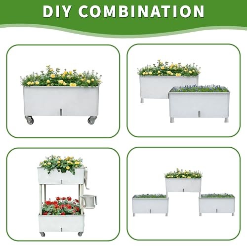 Self-Watering Raised Planter Box with Lockable Wheels,2 Plus Size Two-layer