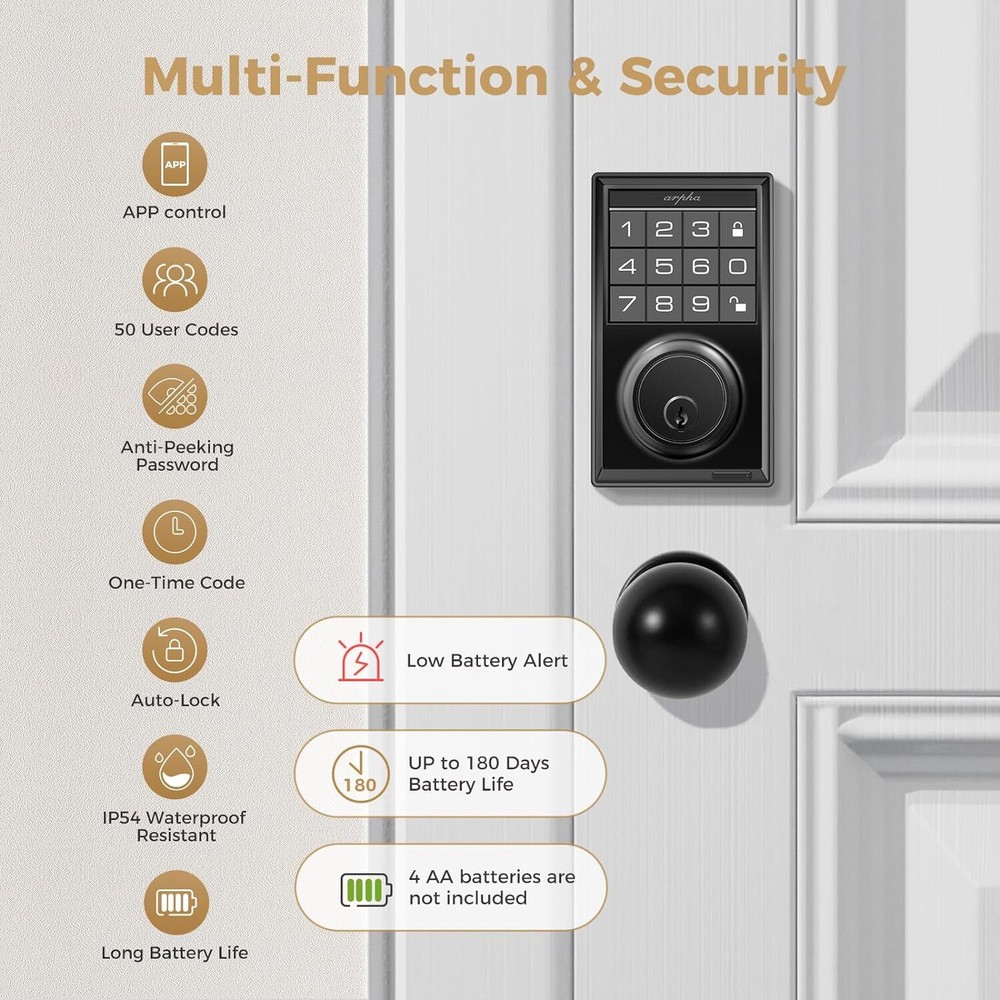ARPHA Smart Ball Lock+Keypad Lock Keyless Entry App Control AntiPeeping Password