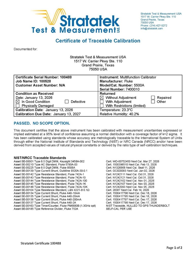 Fluke 5500A Multifunction Calibrator NIST Calibrated