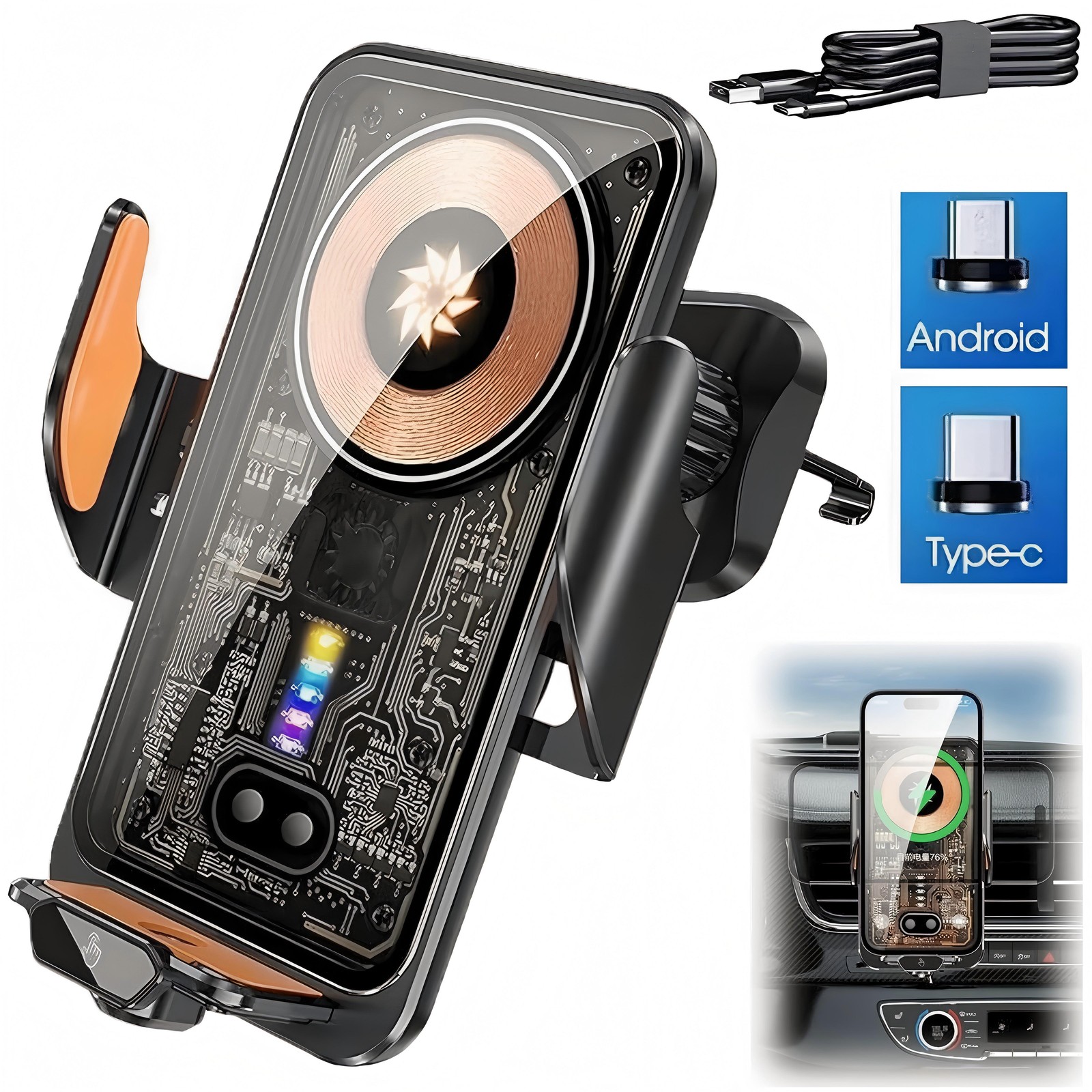 66W Fast Wireless Car Charger Automatic Clamping Mount Air Vent Phone Holder US