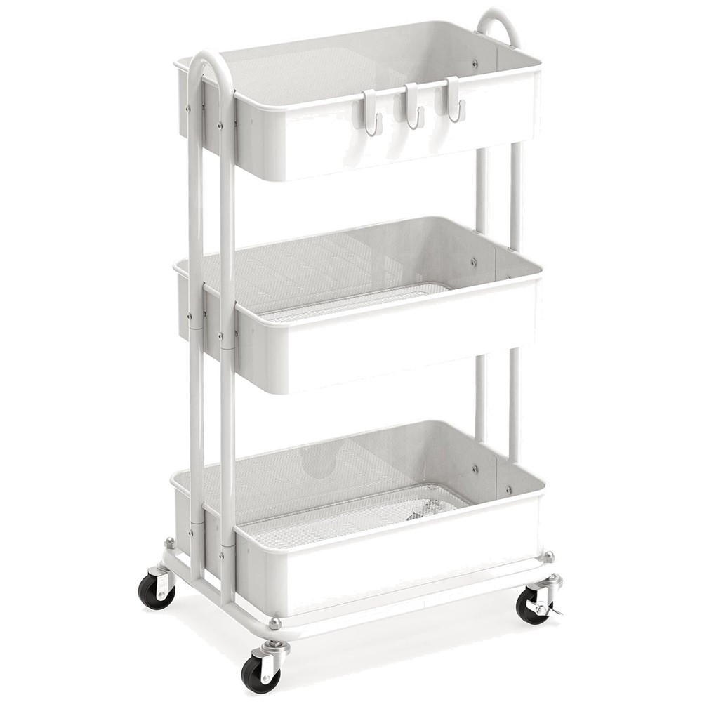 Compact White Utility Rolling Cart