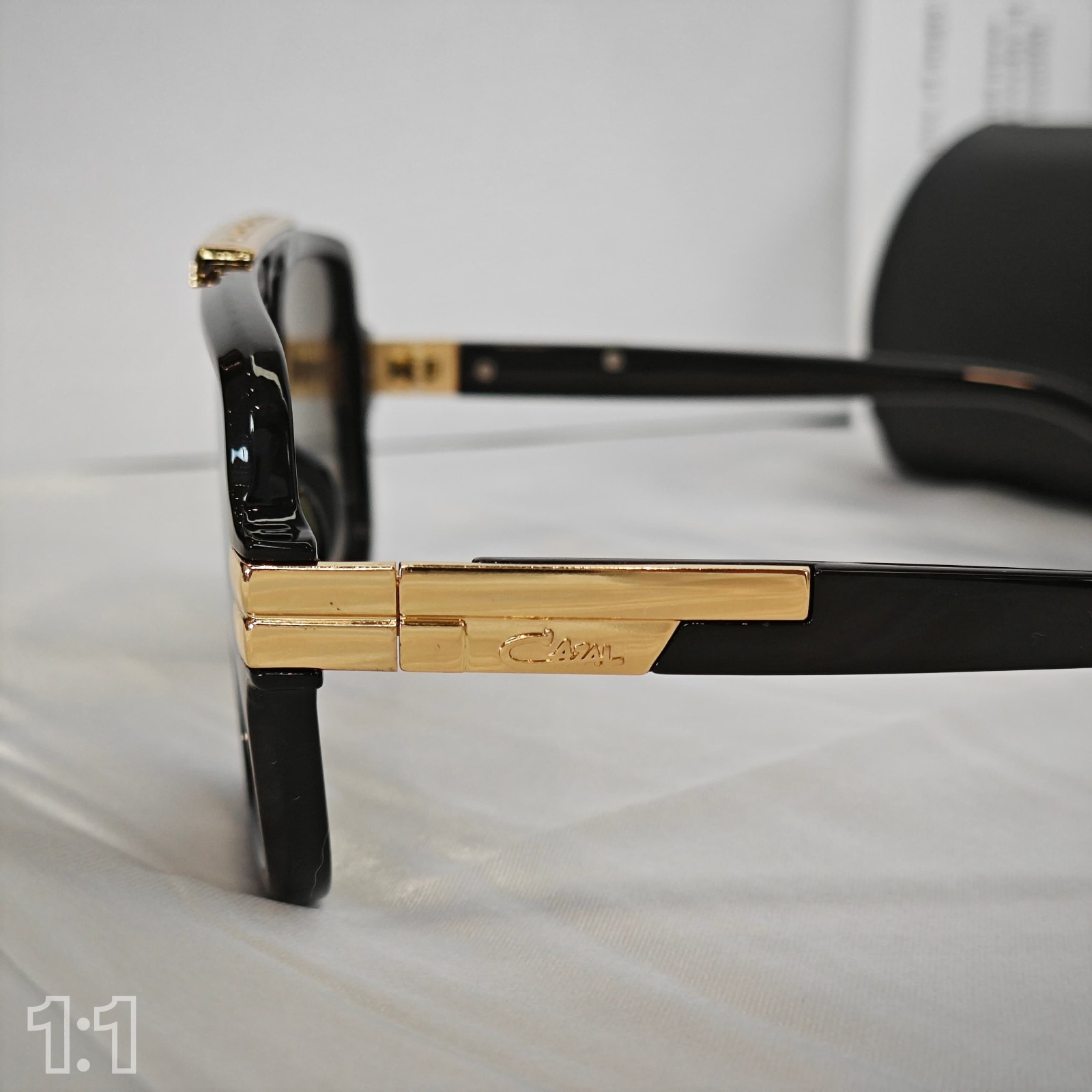 Cazal Sunglasses Horizontal Logo Black Golden Frame Glasses Reflective Lens