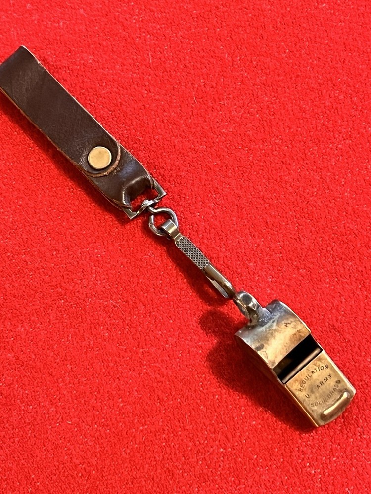 WWII Whistle ("REGULATION U.S.ARMY SOLID BRASS") & Leather Belt Hanger