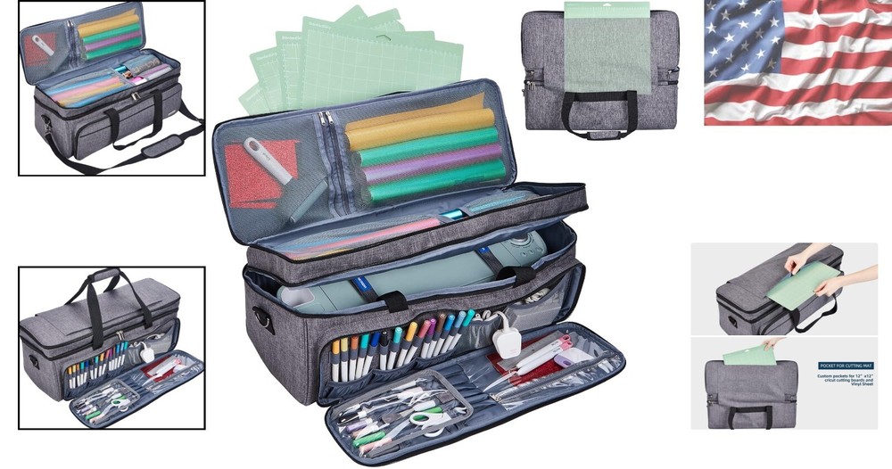 Double-Layer Cricut Carrying Case with Mat Pocket & Ample Storage - Grey