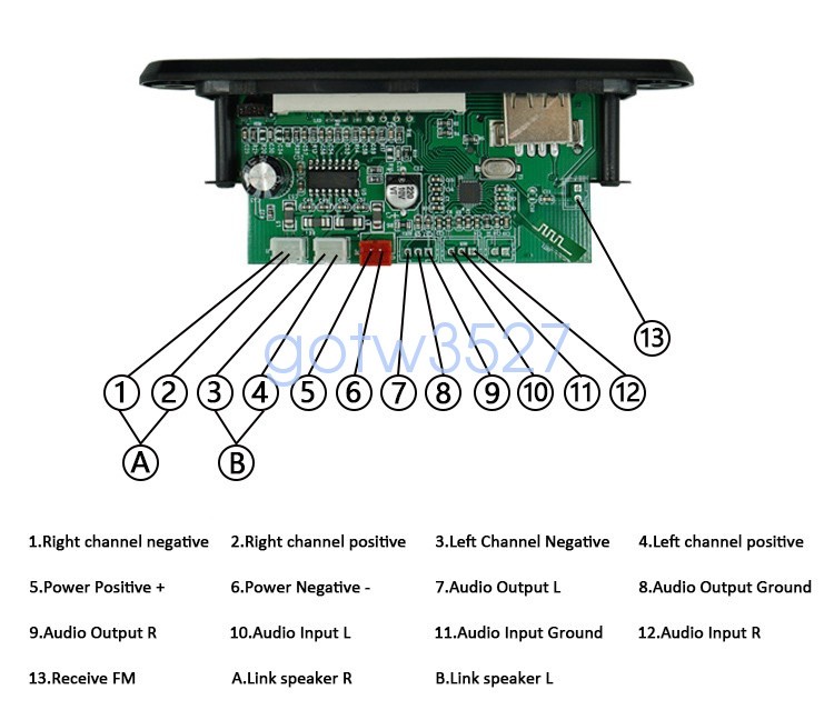 DC12V Bluetooth MP3 WMA Decoder Board Audio Module Car 2*15W Amplifier USB TF FM