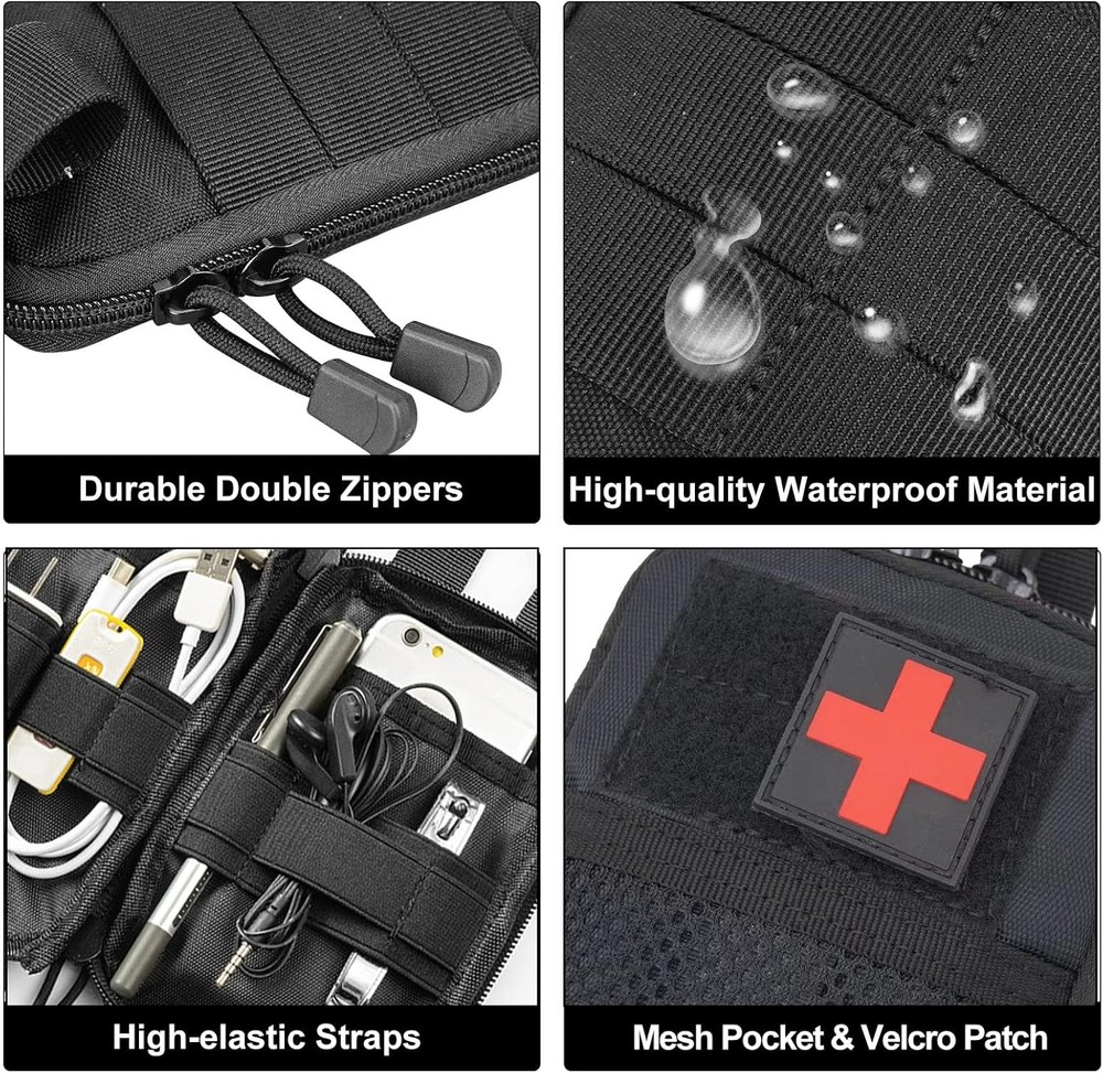 Tactical EDC Pocket Organizer Pouch, Mini Small Tool Storage Small, Black