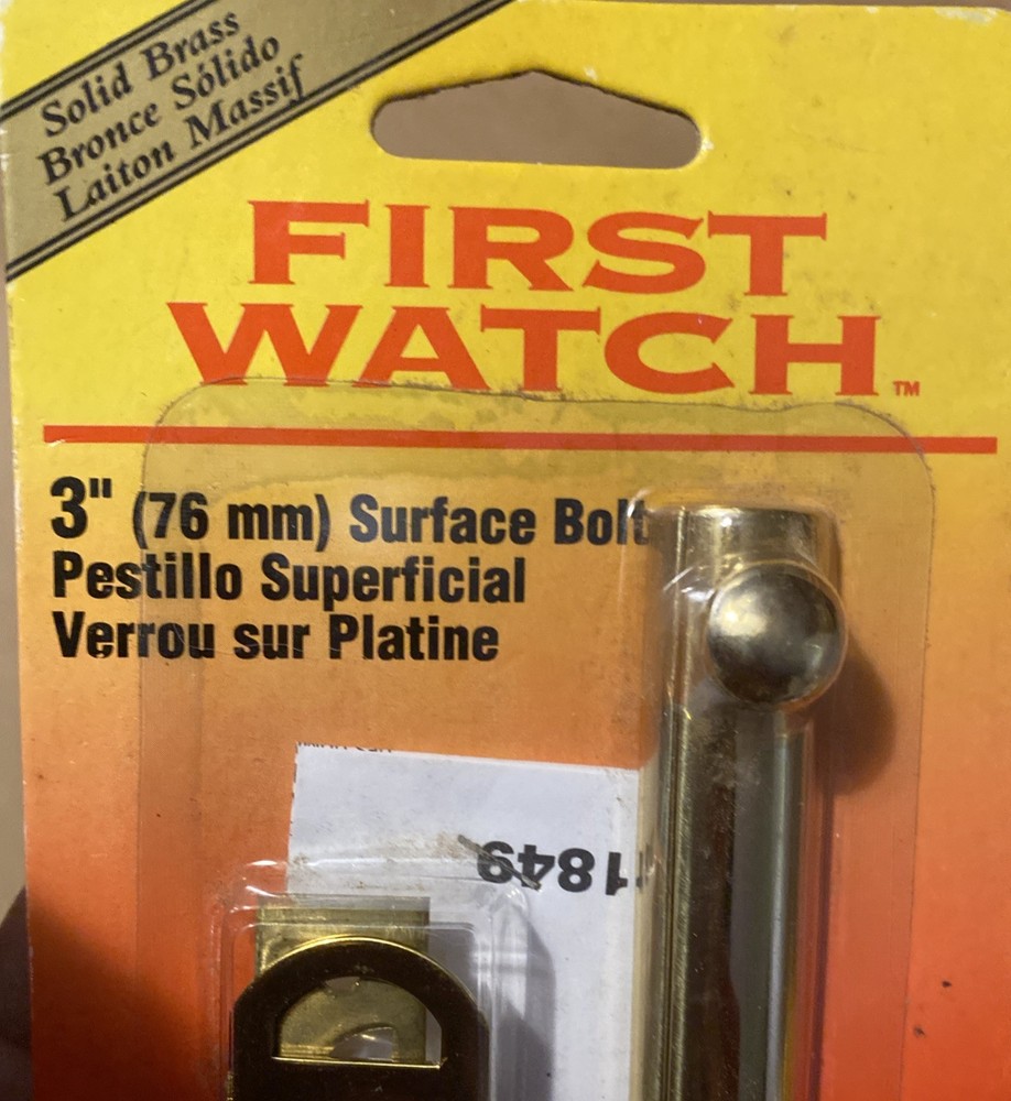 First Watch Door Security Lock Surface Bolt Latch 3" Solid Brass 1849-W