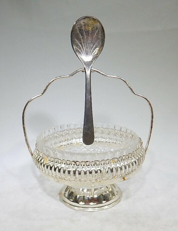 Vintage Mayell Silver Plated Tableware Jam Marmalade Sugar Dish Spoon TF
