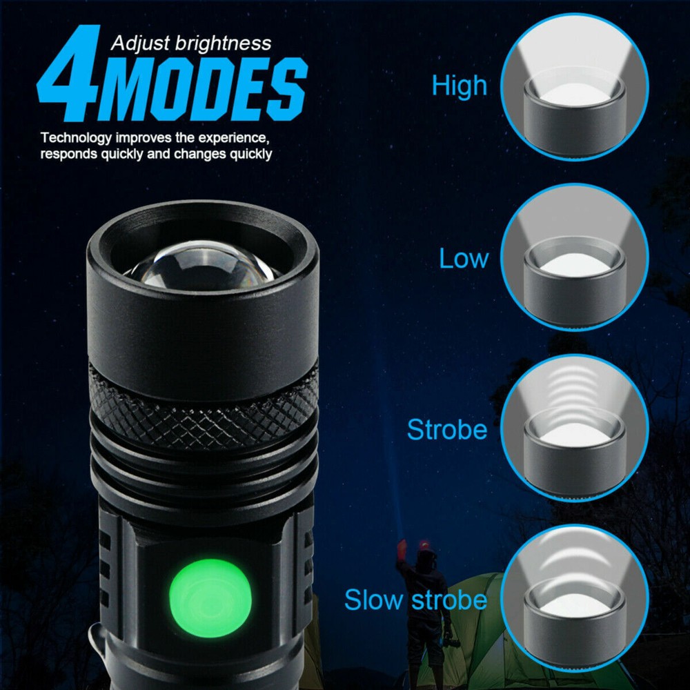 Tactical Flashlight Rechargeable Super Bright Zoomable LED USB C IP65 2 Pack