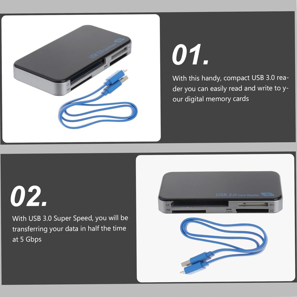 USB 3.0 Memory Card Reader Adapter 5GBPS Fit CF/TF/SD/Micro SD/XD/M2/MS Card