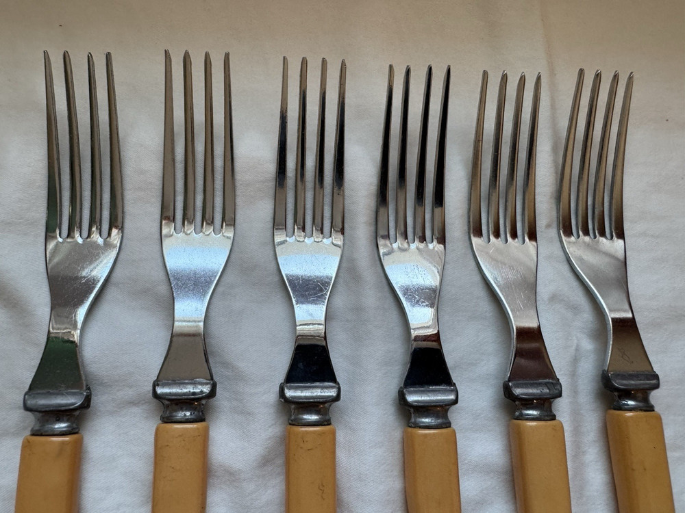 Bakelite Butterscotch Chrome Plated Forks 6pc.