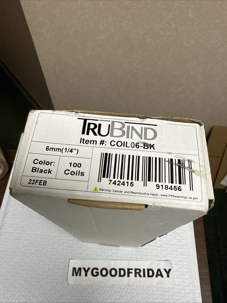 100 Pack Plastic Spiral Binding Coils Multi Size 6mm Black TruBind Open Box