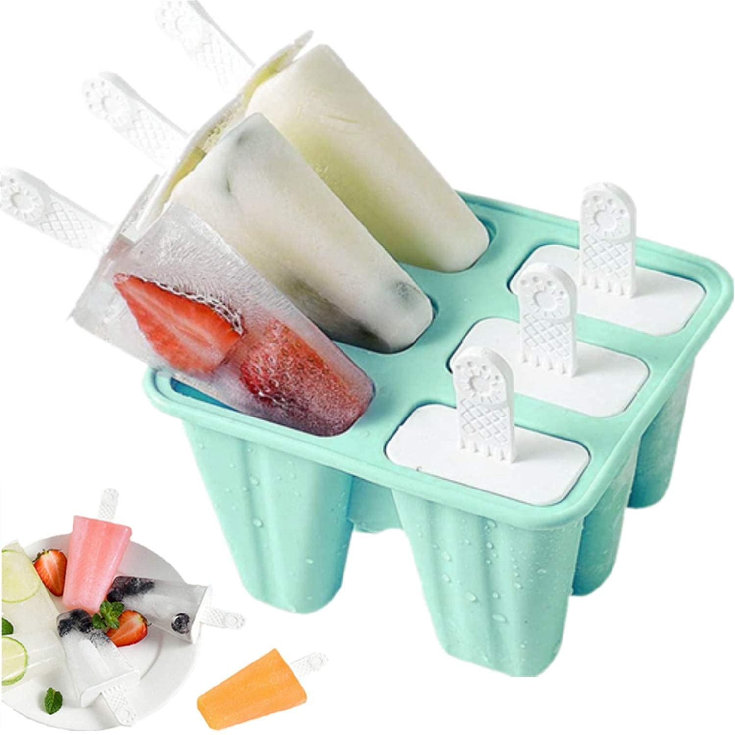 Silicone Ice Pop Molds 6-Well Easy Release, BPA Free Silicone Ice Cream Mold