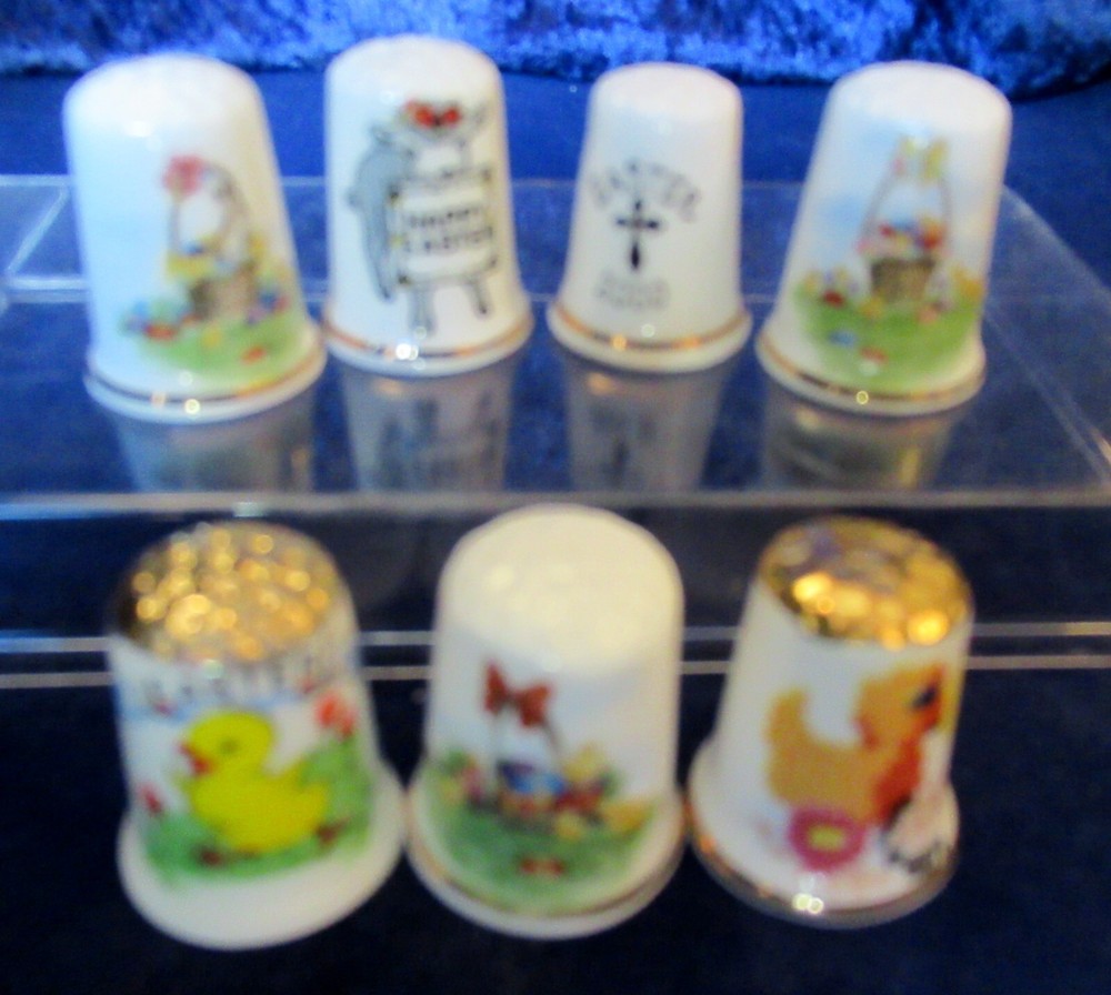 7 x Bone China Thimbles Celebrating Easter Chicks Bunny Rabbits