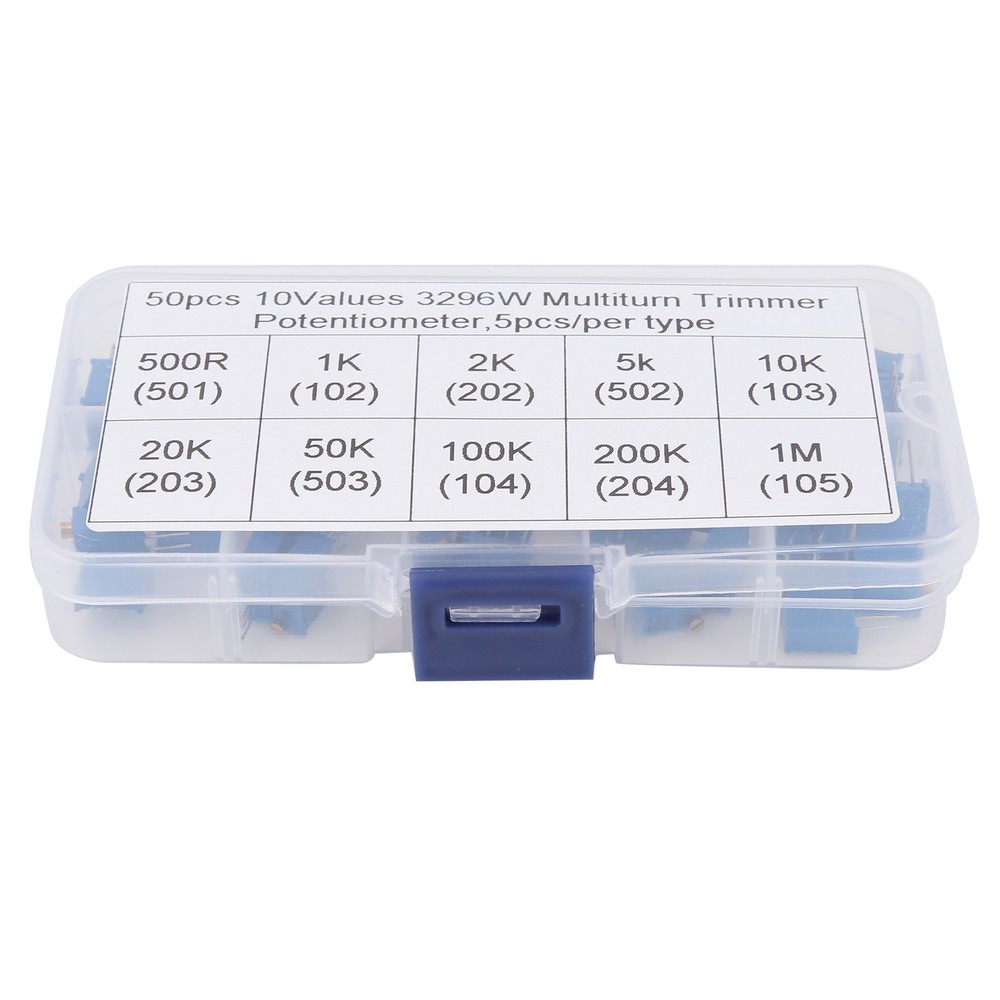 50pcs Variable Resistor 10 Values 3296W Regulating Resistance Trimmer Tool Part