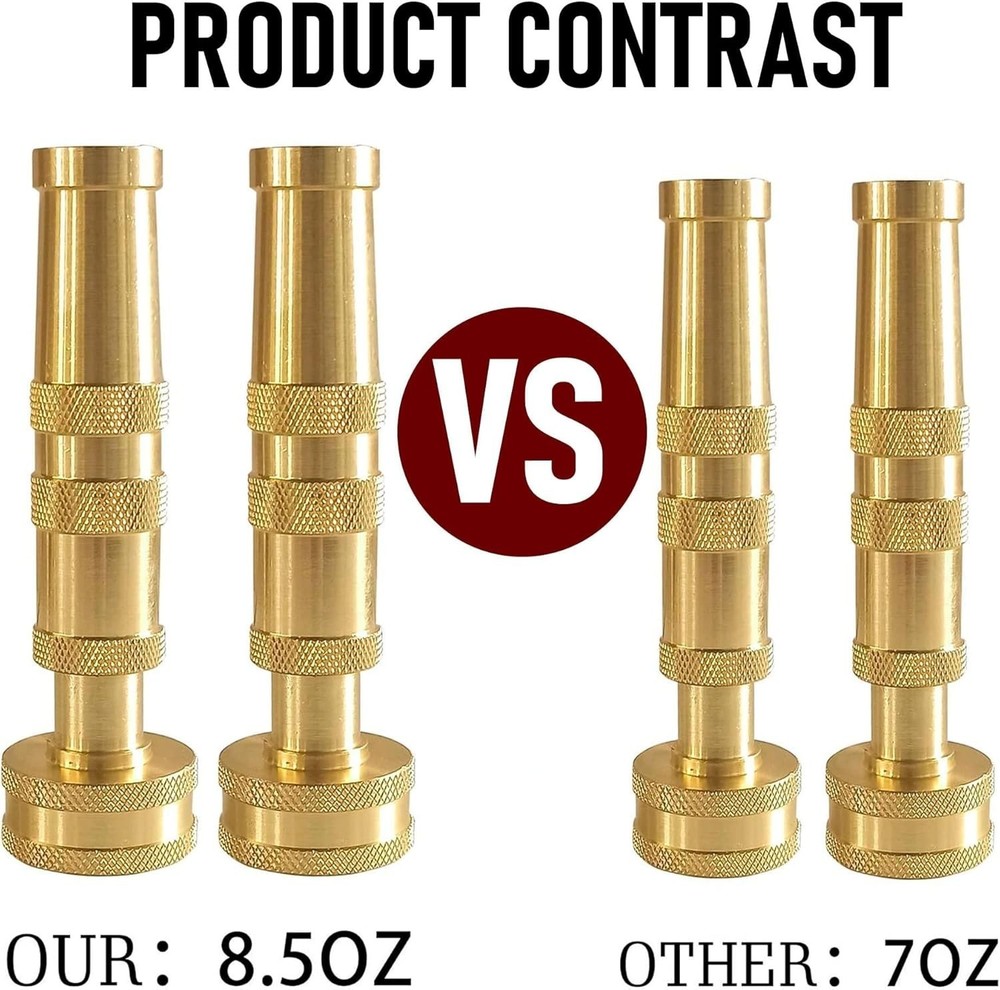 4 Inch Adjustable Twist Nozzle - Solid Brass Hose Attachment with Rubber Washers