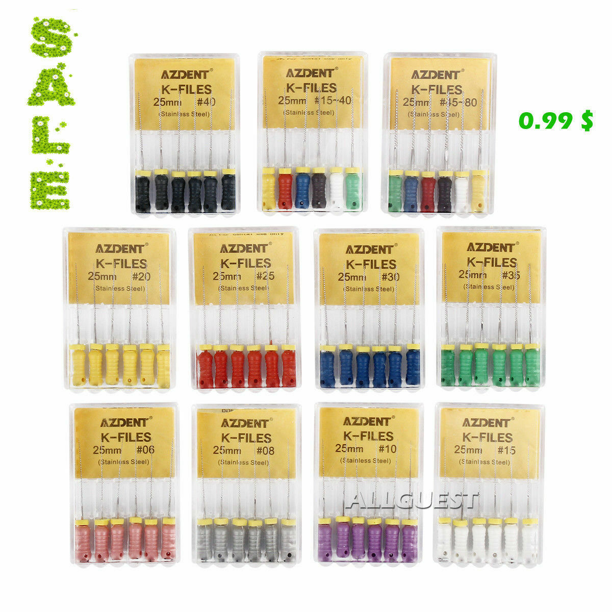 AZDENT Limas de endodoncia manual dental K-Files acero inoxidable 21/25mm