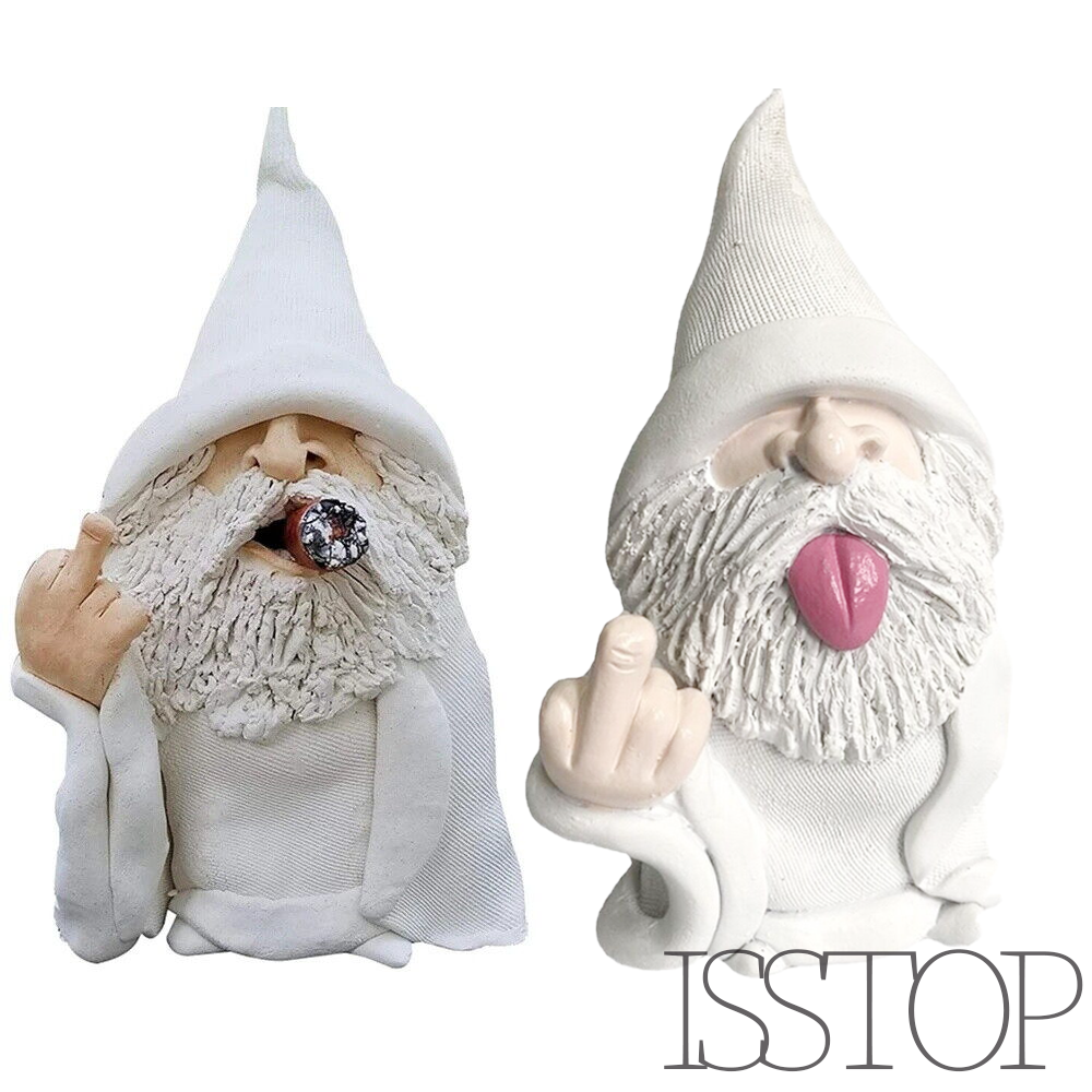 Funny Smoking White Wizard Gnome Statue Garden Yard Lawn Ornament Decor Gift US