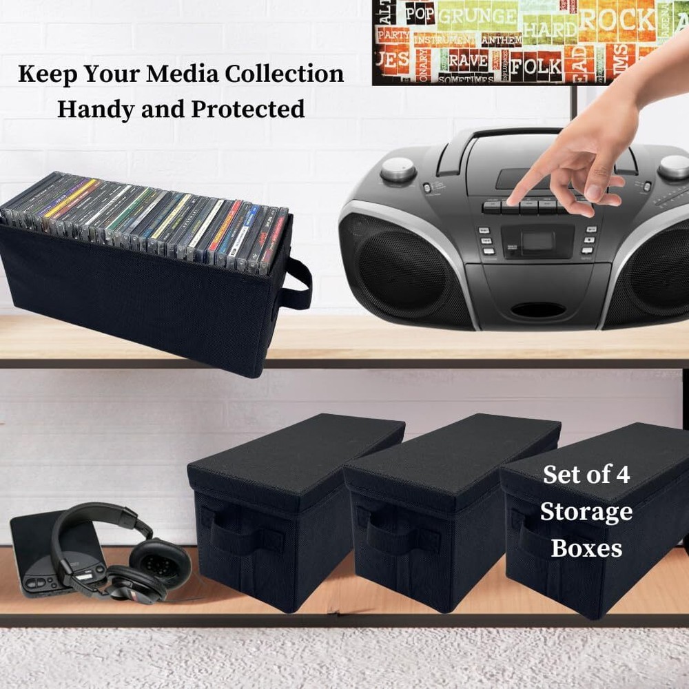 CD Storage Boxes 4 Pack Durable CD Case Organizer with Lid Disc Container Set