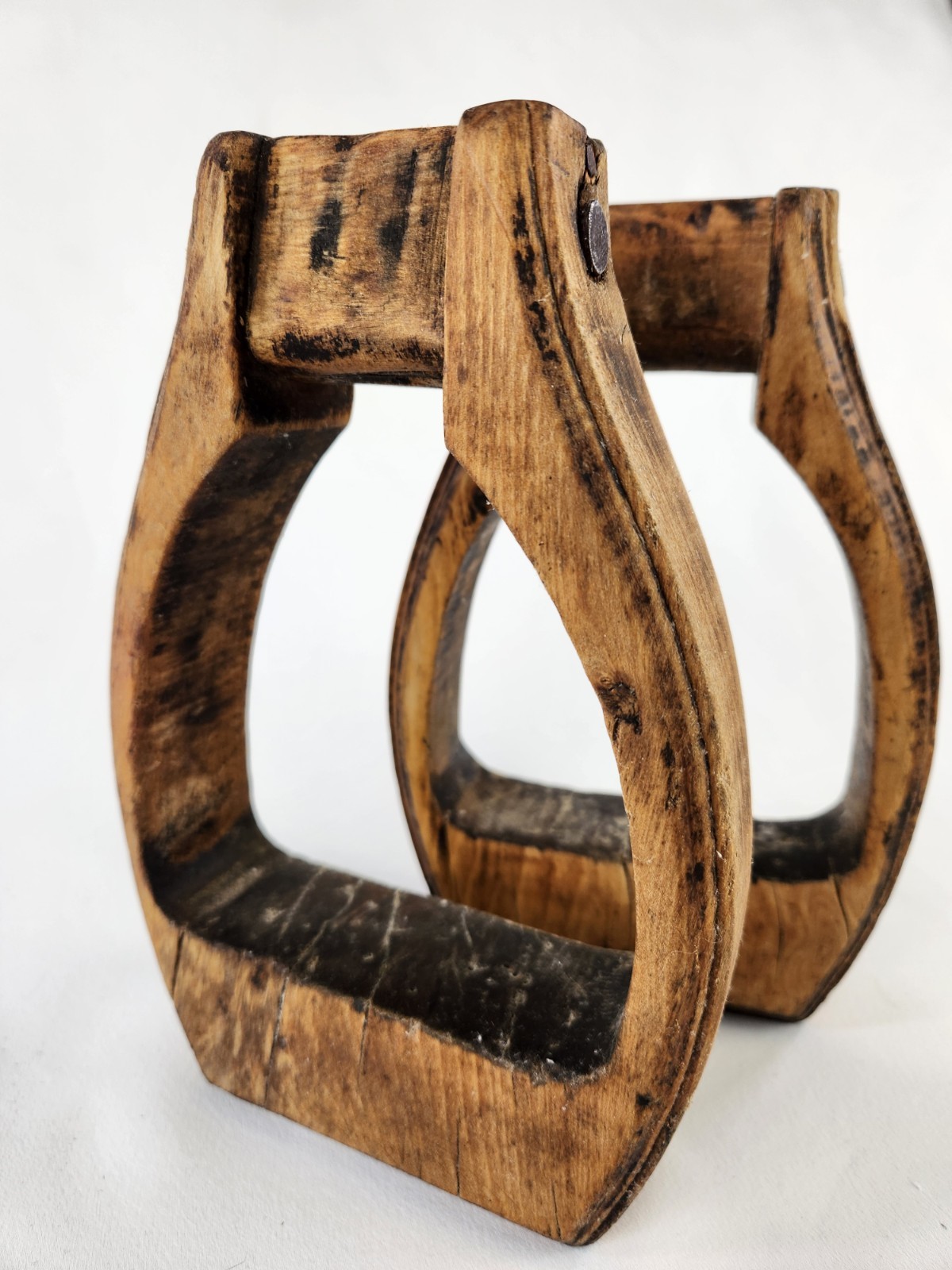 Antique Wooden Stirrups & Leather Tapaderos Boot Cover Hand Carved Horse Saddle