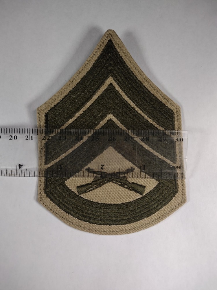 USMC Staff Sergeant E-6 Green on Khaki & Tan Embroidered Patch