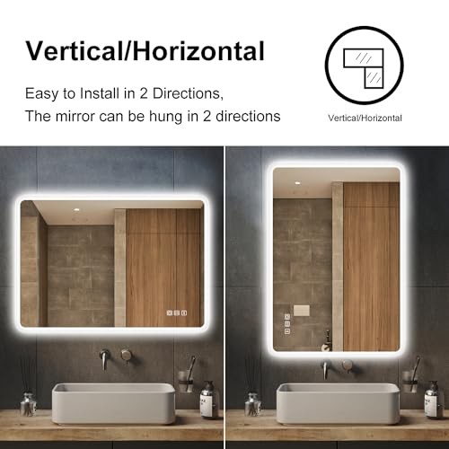 LED-Lighted-Bathroom-Mirror, Wall-Mounted-Dimmable-Vanity-Mirror, 32"x24"