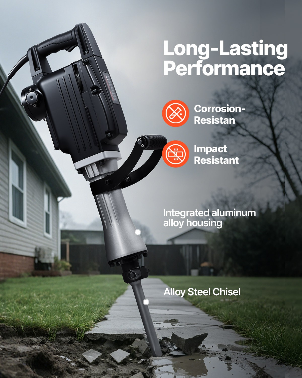 VEVOR Demolition Jack Hammer Concrete Breaker 2200W Electric Hammer 2Chisel Bits