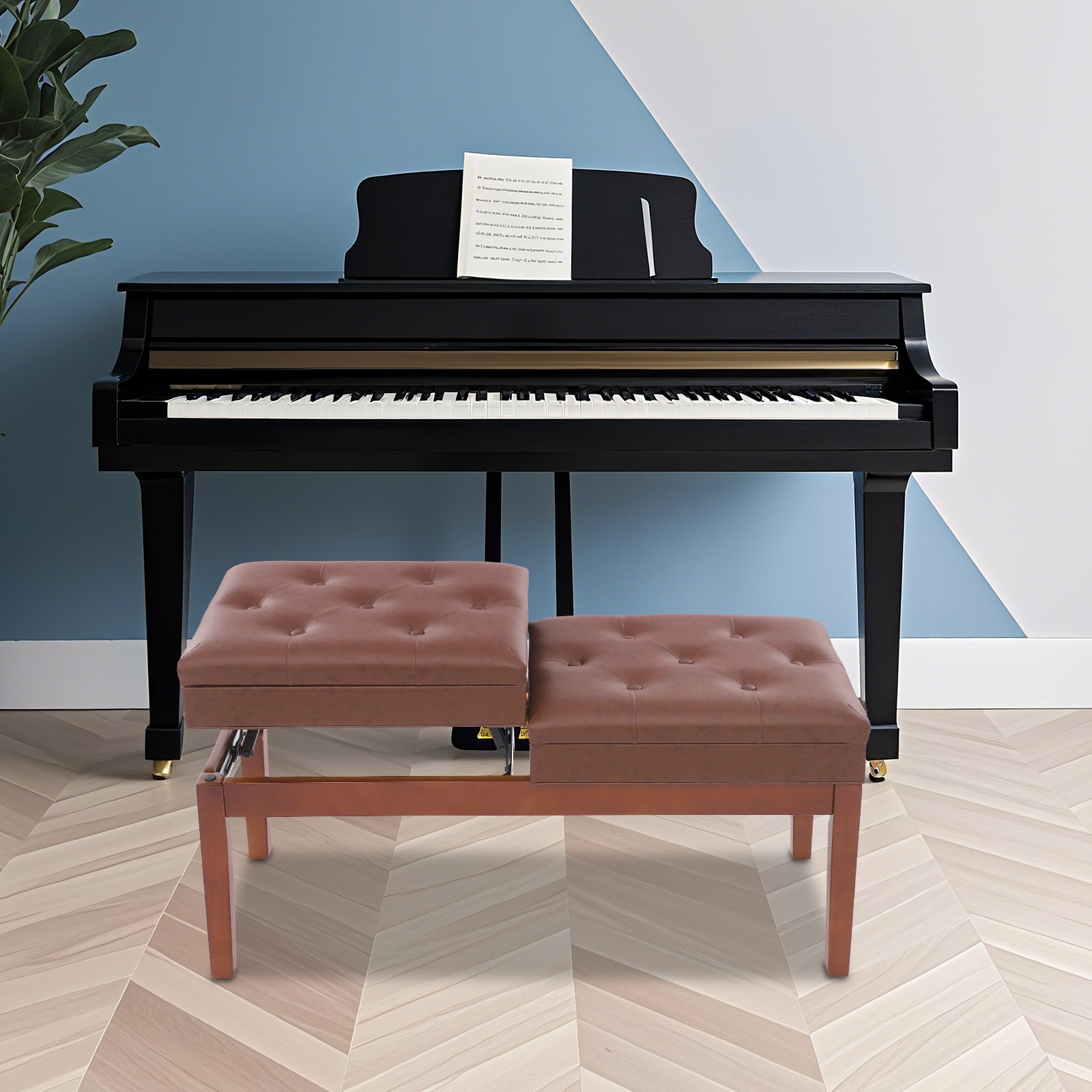 Double Seater Piano Bench Adjustable Duet Piano Bench Piano Bench w/Storage Box