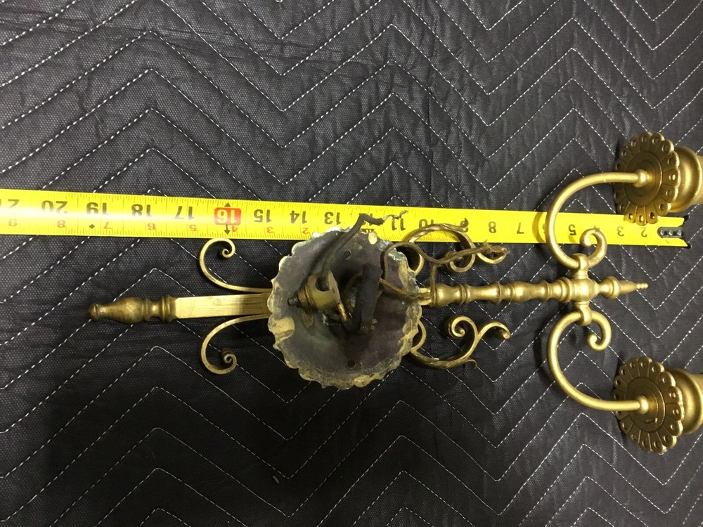 Antique Renaissance Ornate Gilded Solid Brass Wall 2 Light Sconces