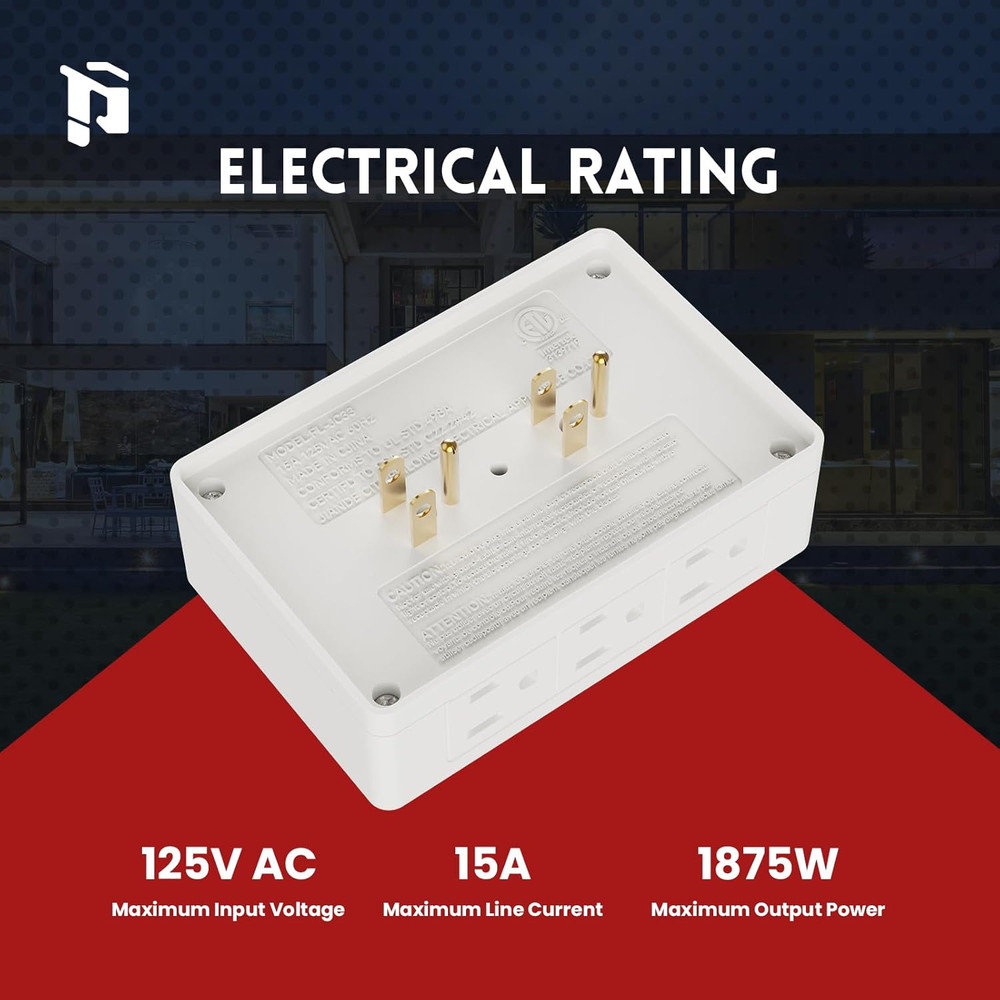 2 Pack Side Outlet Plug Adapter, 6-Outlet Extender, 3-Prong, Multiple Plug, Wall