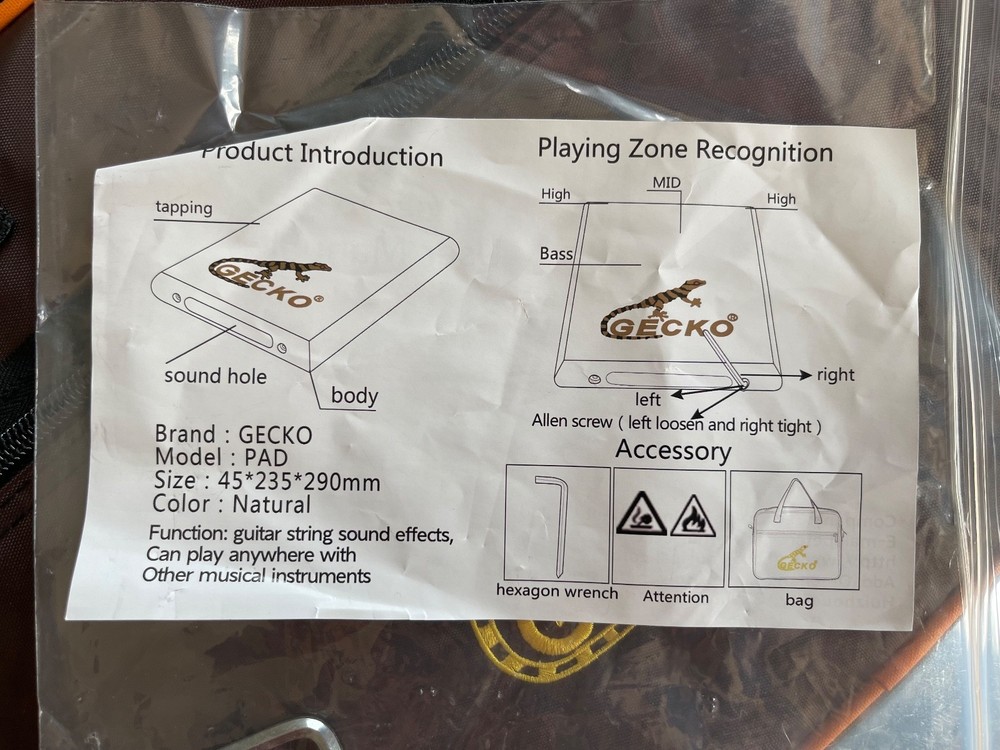 GECKO Cajon & Case Flat Hand Drum Pad Percussion Instrument