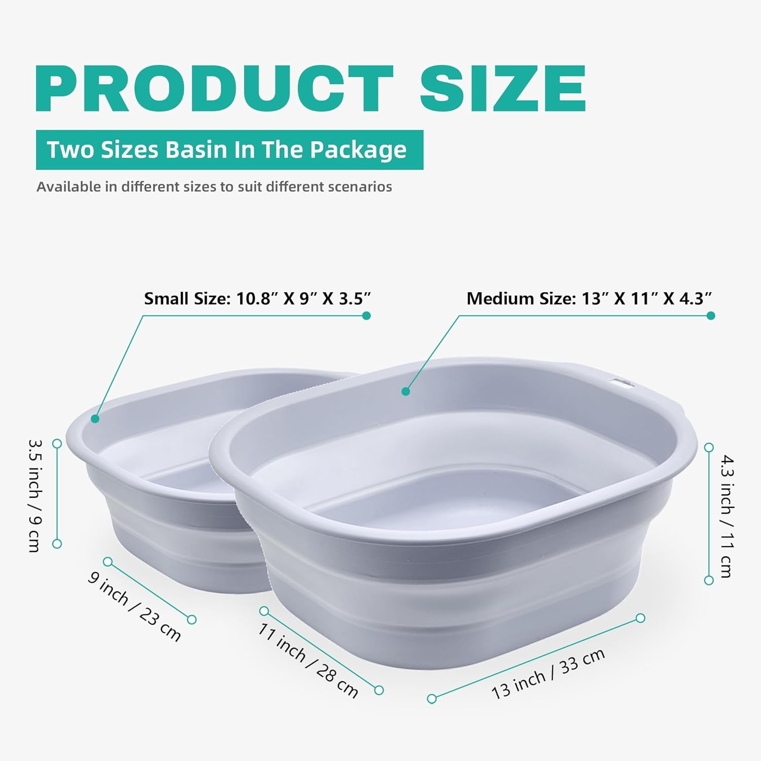 2 Pack Collapsible Wash Basin Set, Foldable Dish Tub, Small Medium Portable Sink