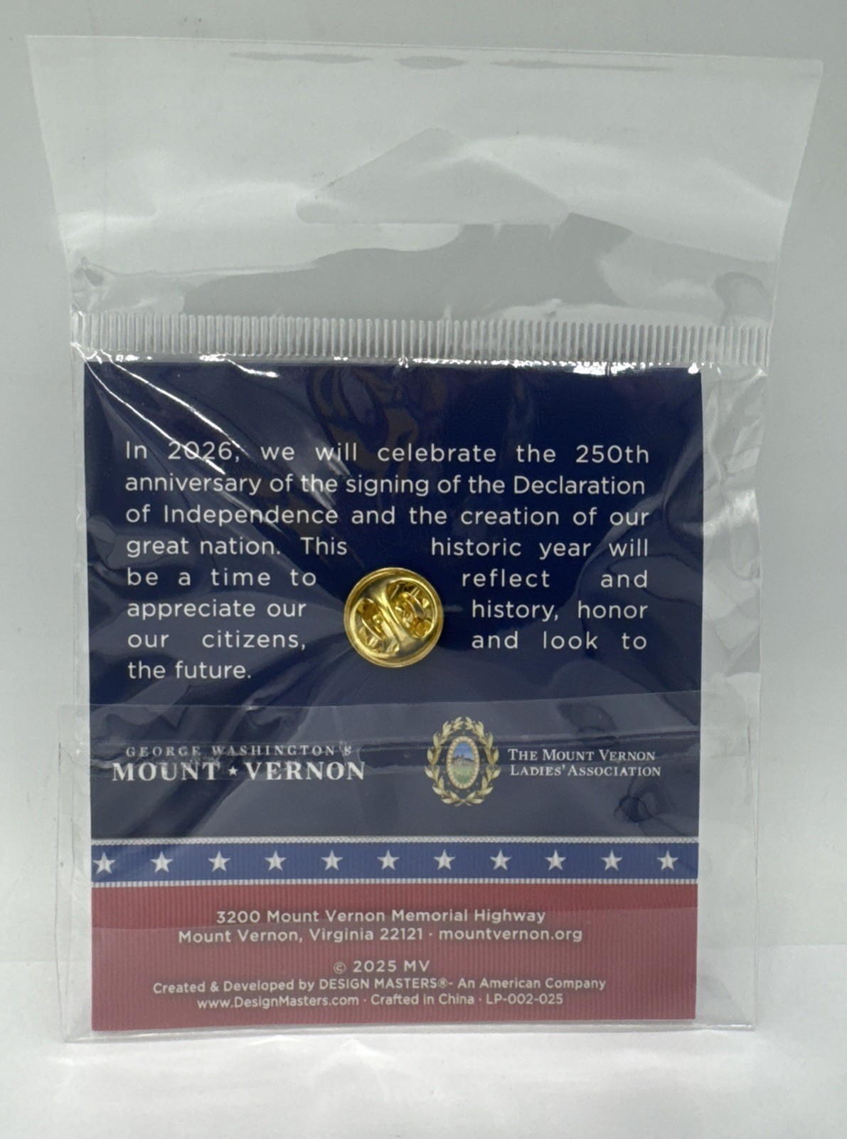 George Washington Mount Vernon 250th Anniversary Lapel Pin Revolution