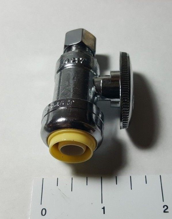 5 PIECES 1/2" PUSH FIT X 3/8" OD STRAIGHT STOP VALVE. 1/4-TURN. METAL HANDLE