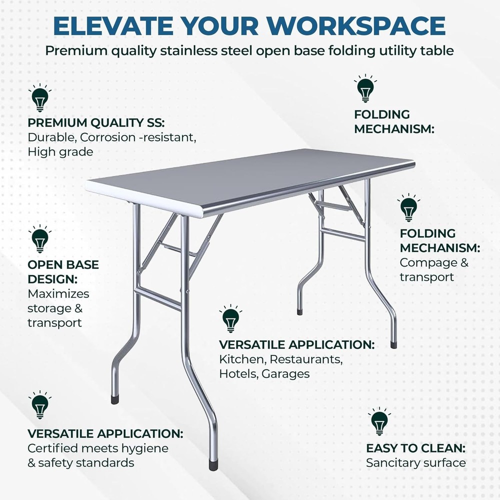 Stainless Steel Folding Work Table | Open Base Utility Table NSF