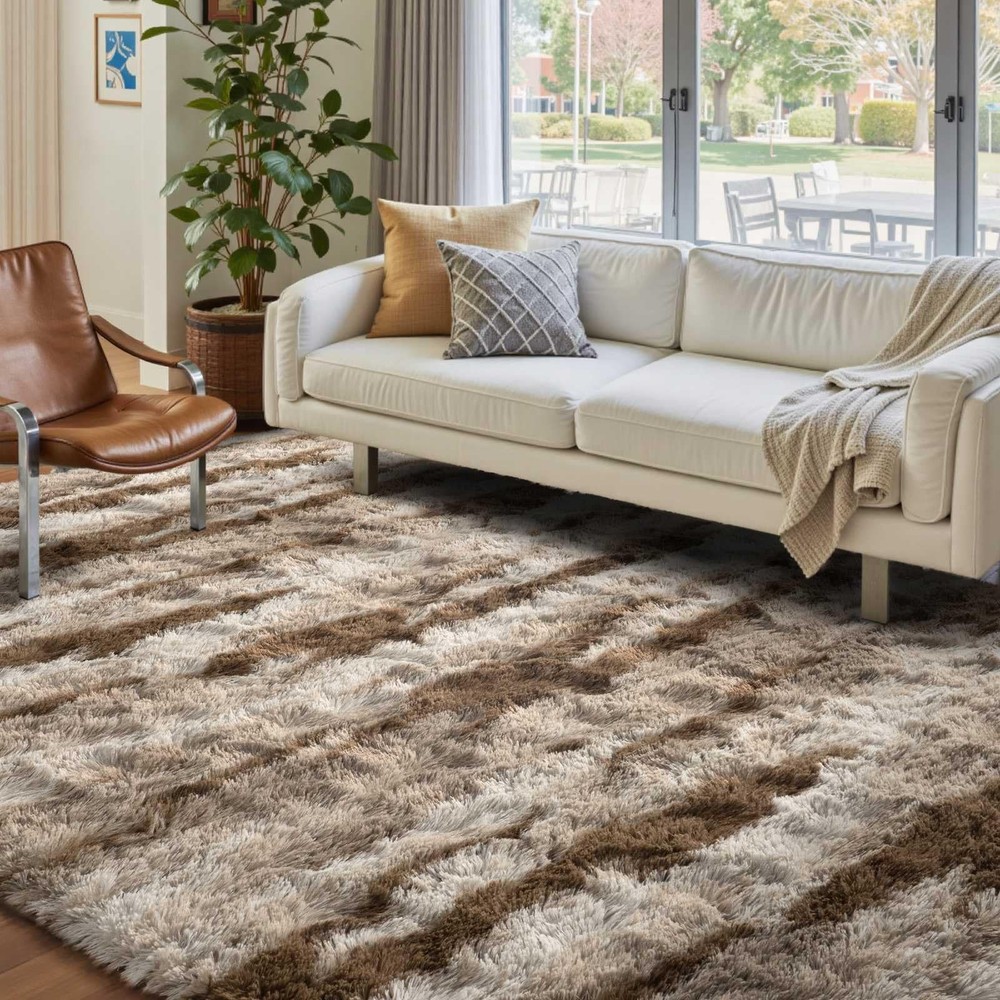 FinRèc Brown Rugs for Bedroom 4' x 6' (Rectangular), Tie-dye Light