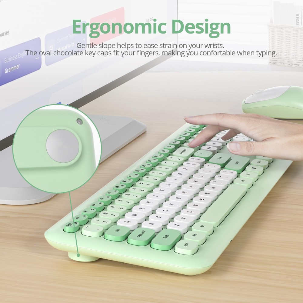 Gradient Green Wireless Keyboard and Mouse Set Retro Typewriter Full Size