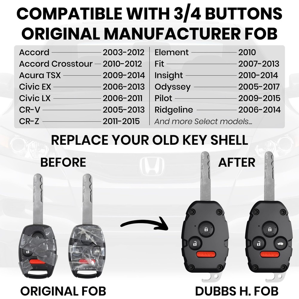 Key Fob Shell for Honda 4 Button Crack Resistant Case Black Enhanced Longevity