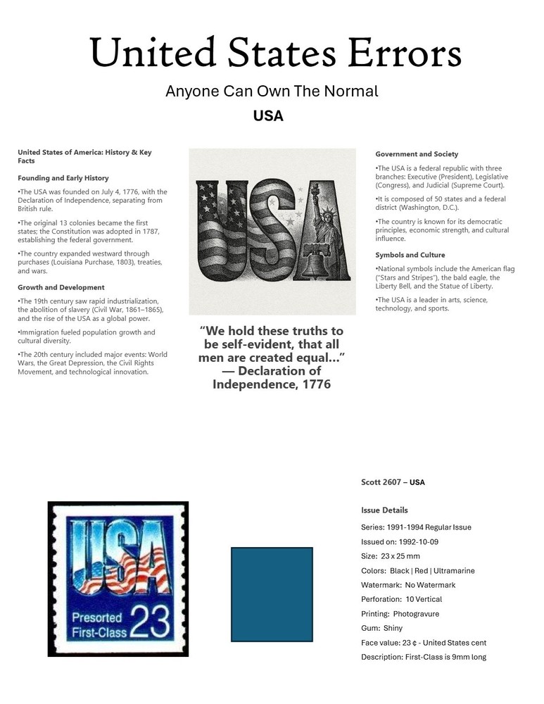 Centsational Custom Presentation Panel For Error SN 2607 - 8.5” X 11”