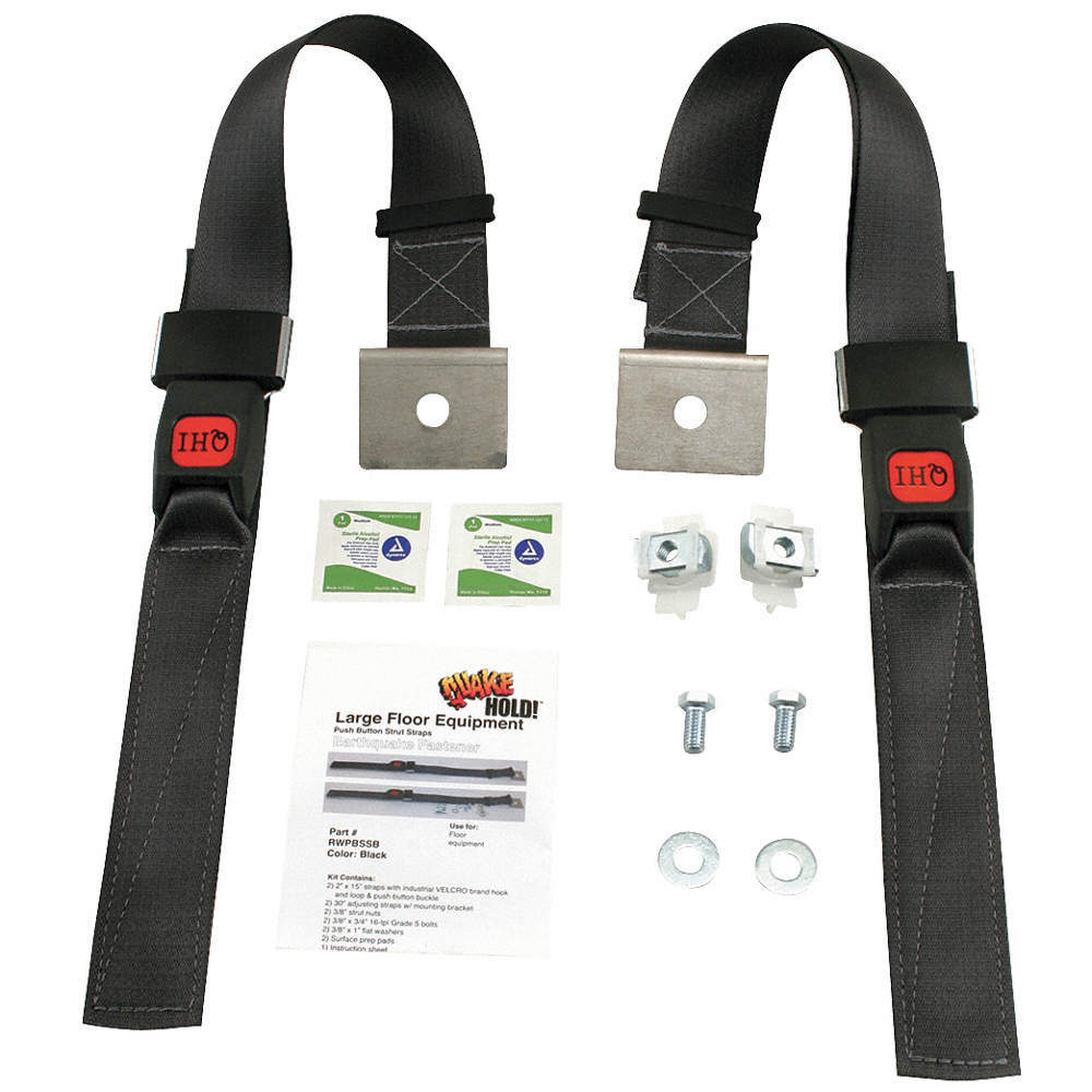 QUAKEHOLD! RWPBSSB Push Button Strut Strap, Black, 1200 lb. 30ZM78