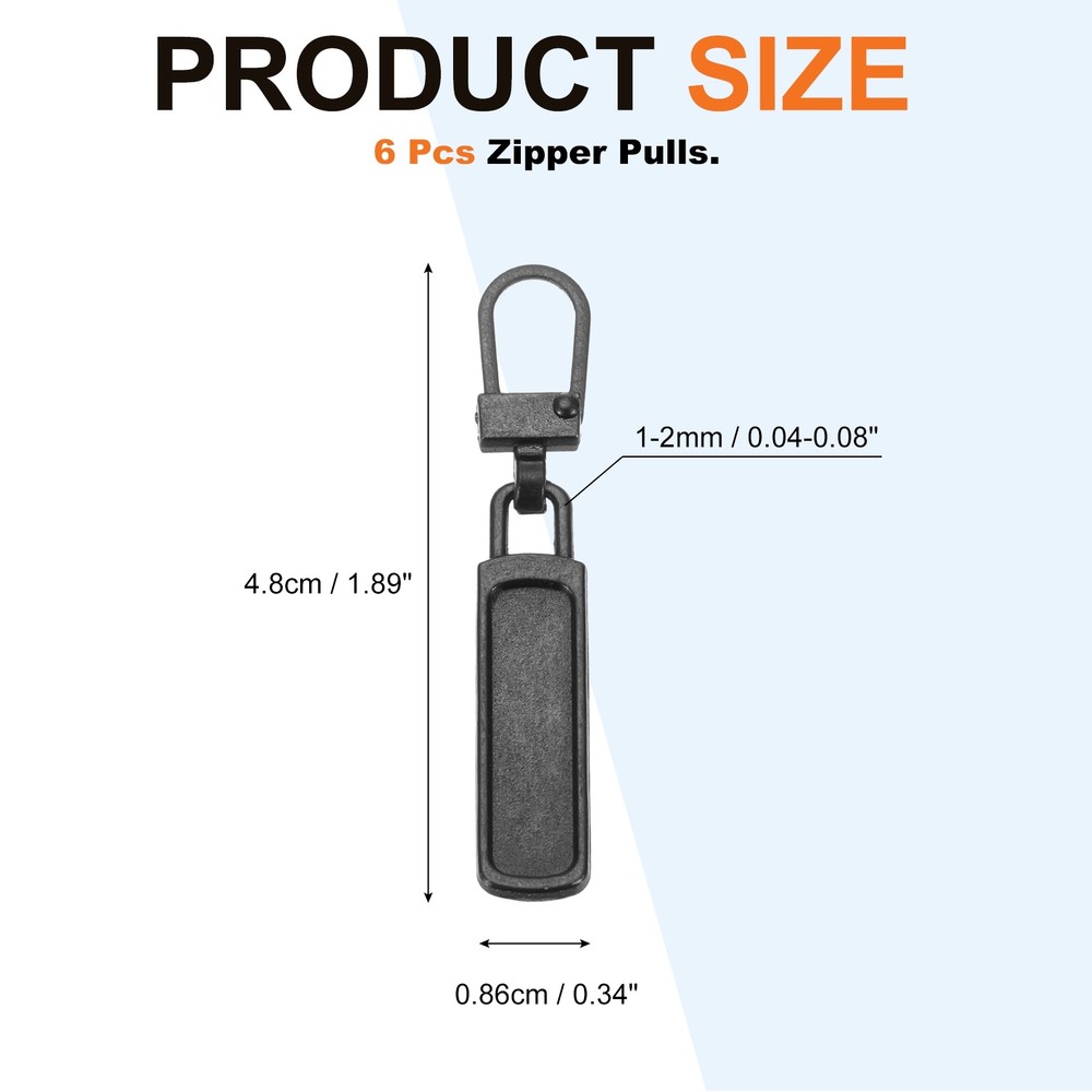 Zipper Pull Charm 6 Pcs Rectangle Shape Zipper Pull Replacement, Black