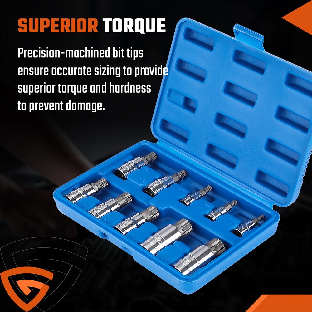 Bit Socket Set 12 Point MM Triple Square Spline Bit Set 1/4