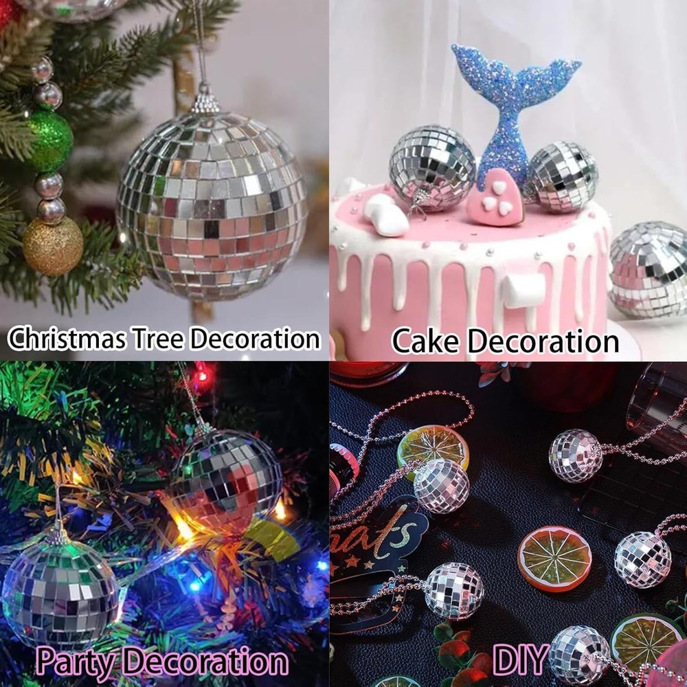 30pcs Silver Disco Balls, 5 Sizes Mini Mirror Discoballs, Hanging Reflective...