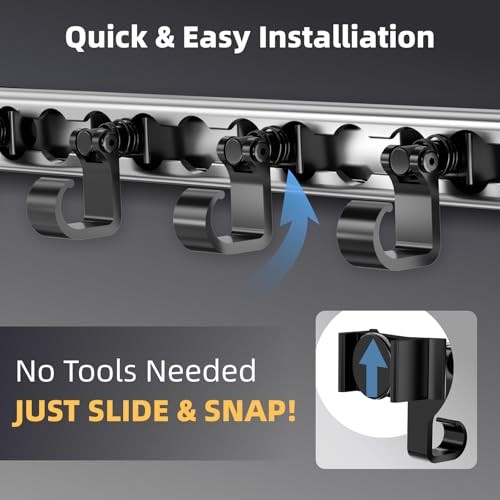 4 Pack L Track Hooks with Single Stud Fitting, Spring-Loaded Adjustable Black