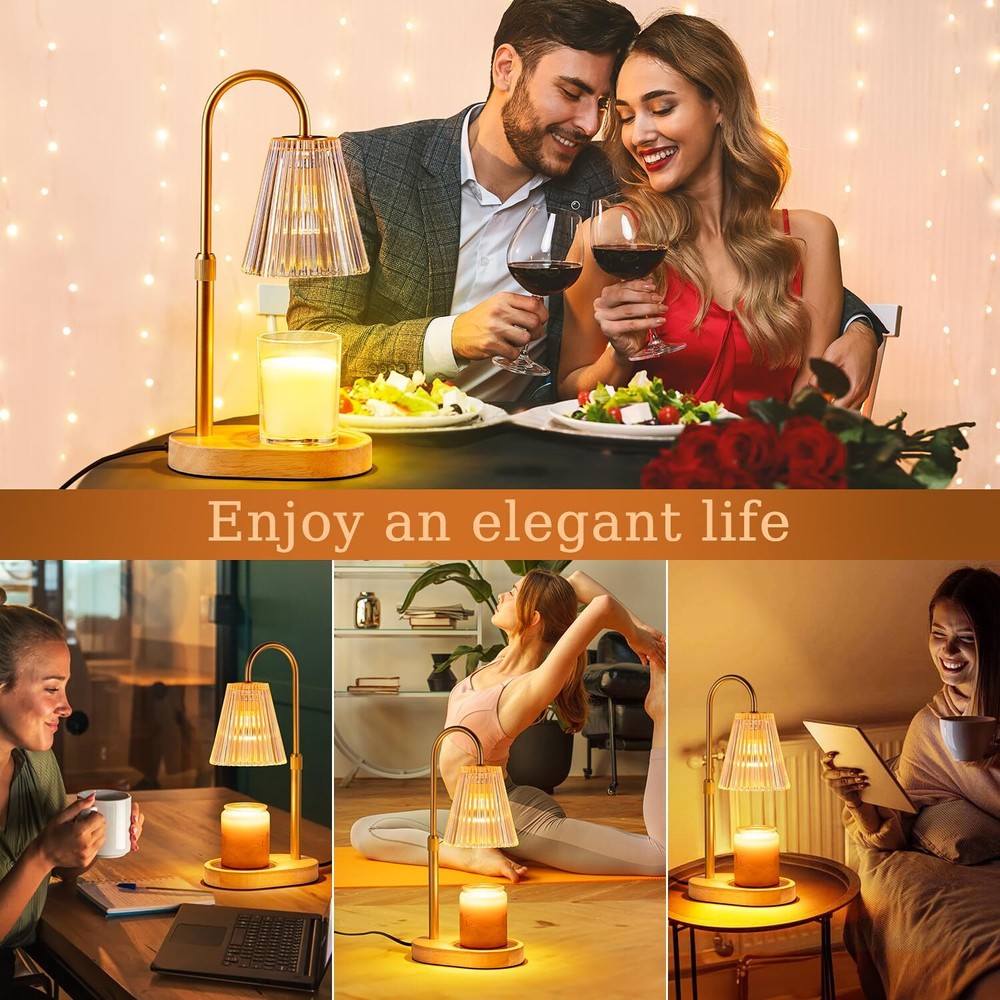 Candle Warmer Lamp Adjustable Height Dimmable Timer No Flame Scent Amber Style